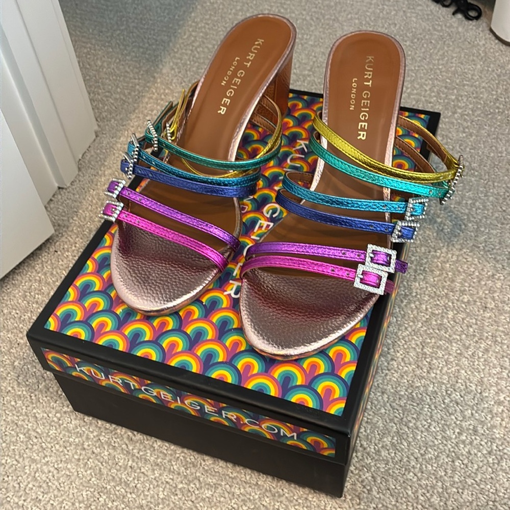 Kurt Geiger Rainbow Metallic Strappy Slide Sandals